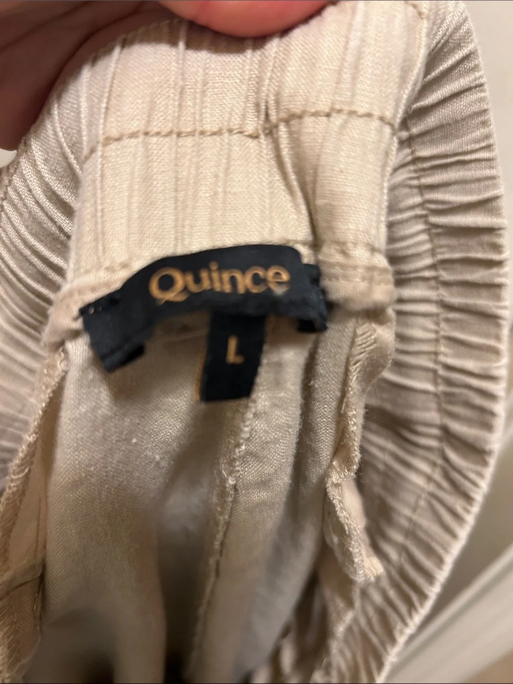 Quince tan L Elastic-Waist drawstring  Linen  Pants